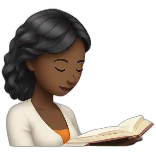 White woman reading with black hair emoji