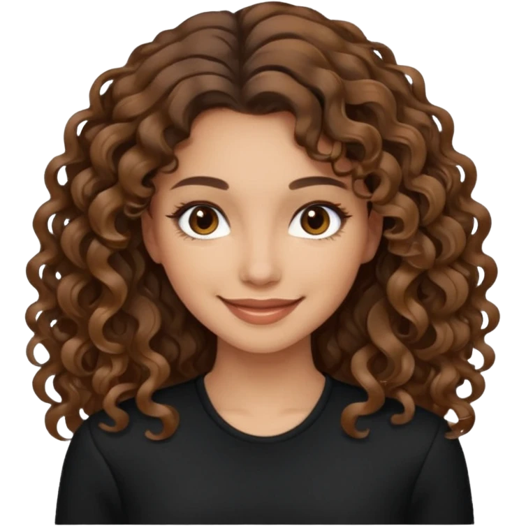 brown balayage hair long curly (not to much curly/not afro), light skin tone, brown eyes, not too skinny, black outfit emoji