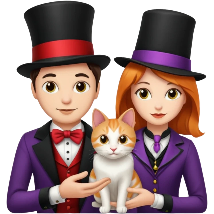 magician couple and their pet cat emoji