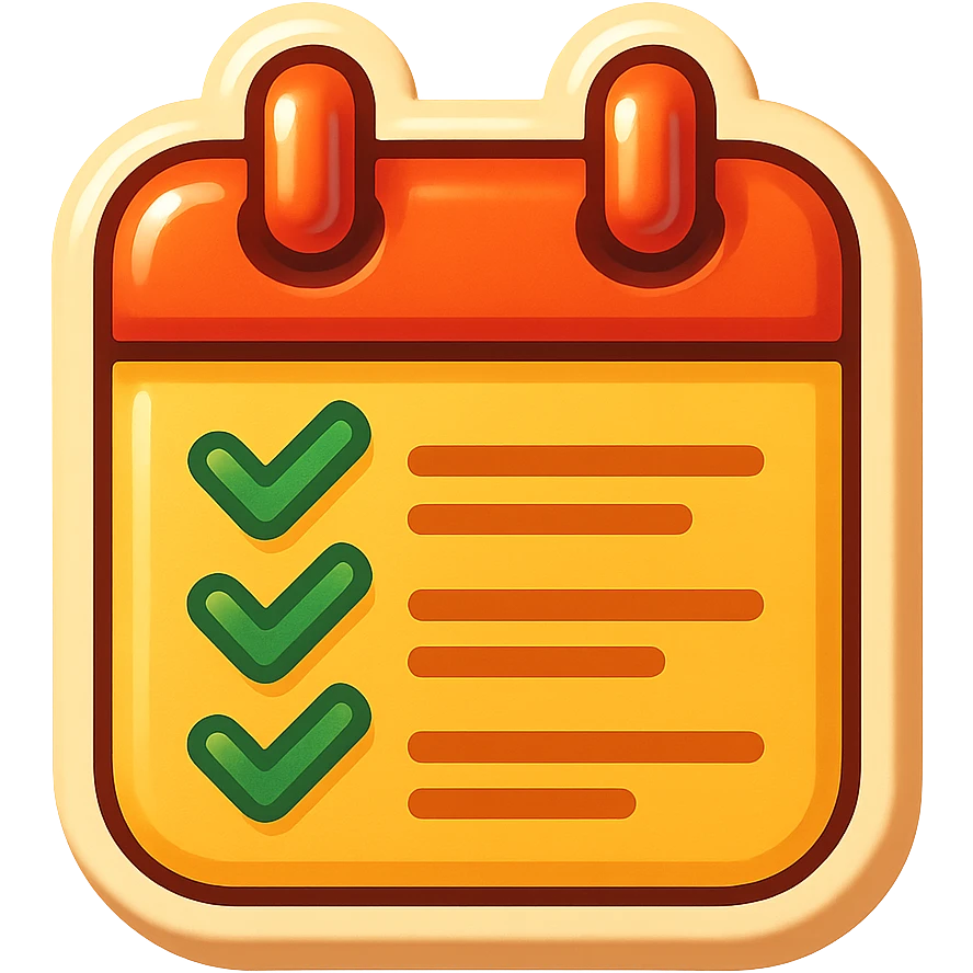 emoji style sticker of a calendar with tasks checked off emoji
