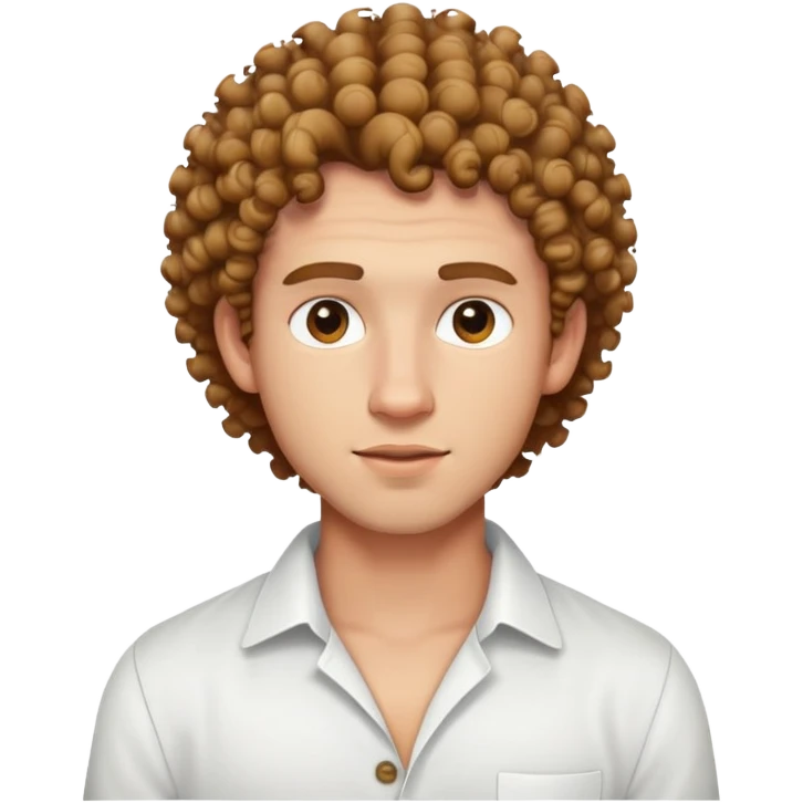 curly-haired guy with light skin in white shirt with unbuttoned top buttons emoji