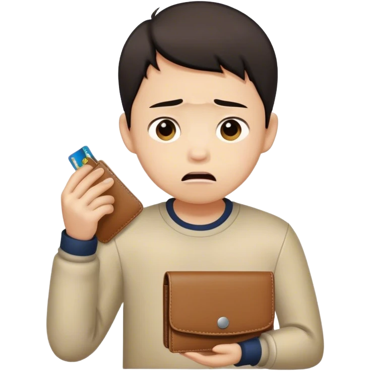 Chinese boy looking distraught an his empty wallet emoji