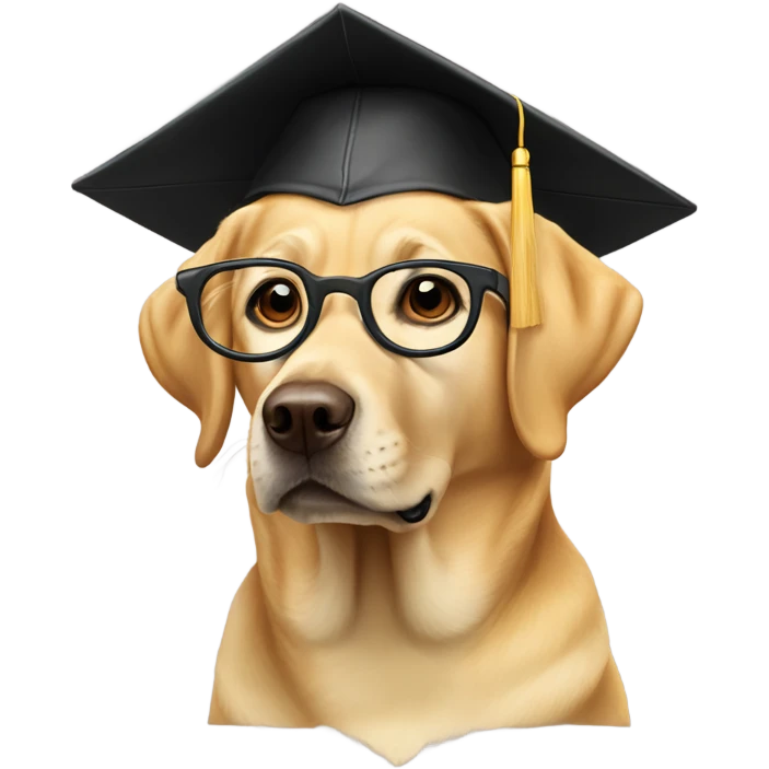 Golden lab dog wearing spectacles and mortarboard  emoji