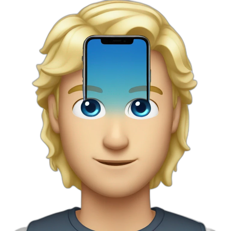 blonde guy tech reviewer with blue eyes holding an iPhone X emoji