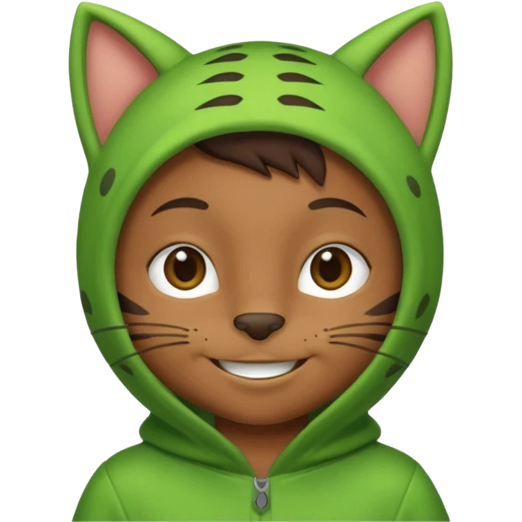 brown kid in green cat costume emoji