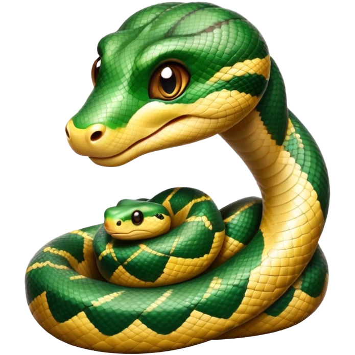 cinematic-cute-anaconda-portrait-emoji,-head-tilted-playfully-and-inquisitively,-with-a-sleek,-shimmering-body-adorned-with-detailed-scale-sriped patterns-and-round,-sparkling-eyes-full-of-wonder,-simplified-yet-irresistibly-adorable-features emoji