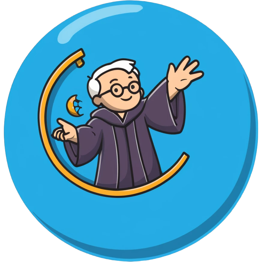 wise professor in academic robe spinning a floating globe sphere emoji