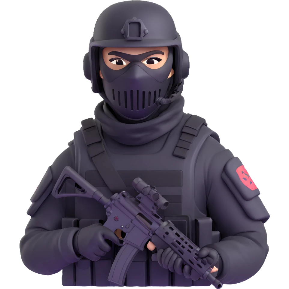 armed figure in all-black tactical gear, shiesty mask, helmet, holding a rifle emoji