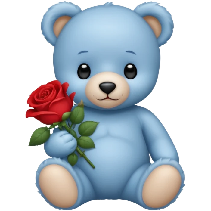 blue baby teddy bear holding roses  emoji