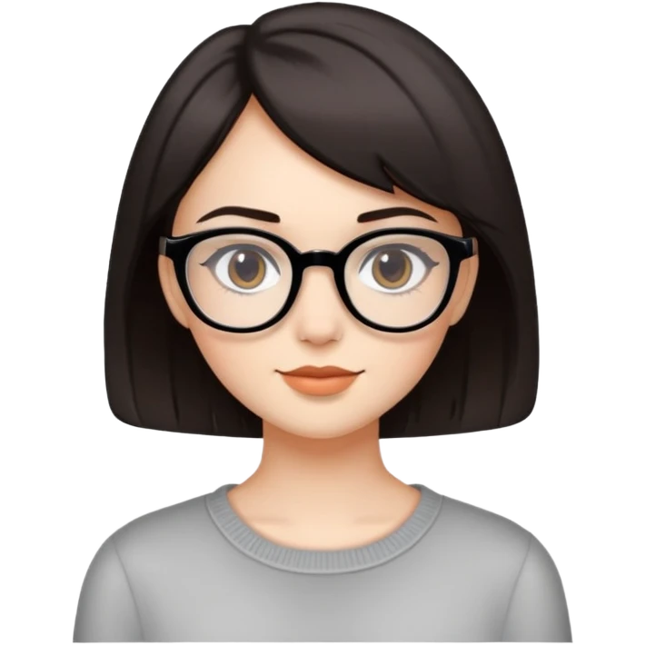 A pretty girl with short dark hair not black but not totally brown wearing glasses  emoji