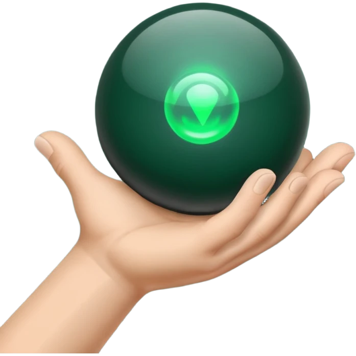 Gray and dark green color of the magic ball in the hand emoji