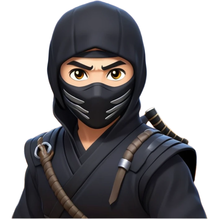 clash-of-clans-aesthetic_-cinematic-mysterious-male-ninja-portrait-emoji, rendered in a flat, vector-style with minimal shading and bold, simplified shapes, with a head slightly turned revealing intense, focused eyes. Next to him is an agile trained panther tiger with glossy fur moving silently through shadowed urban rooftops and moonlit alleyways. emoji