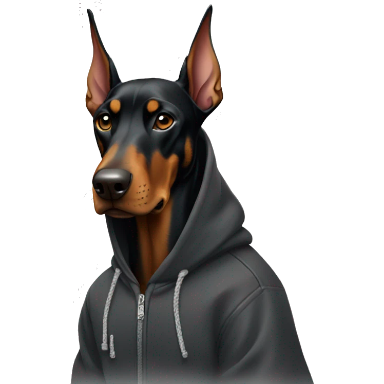 doberman wearing a hoodie emoji