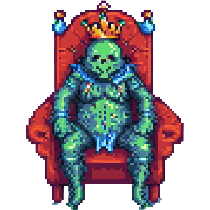 King slime from Minecraft, gory, sitting on a throne emoji