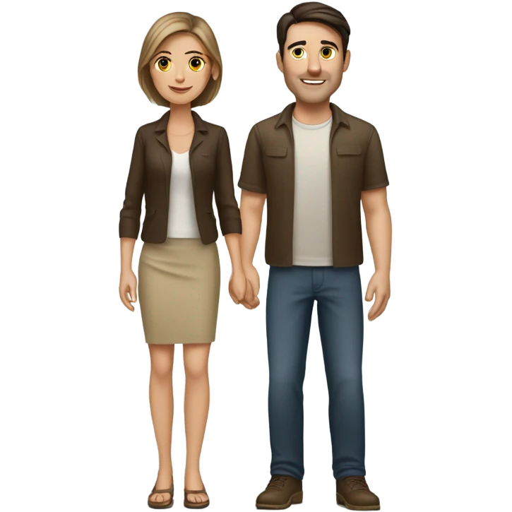 Dark haired white man with tan beautiful woman with brown straight short hair emoji