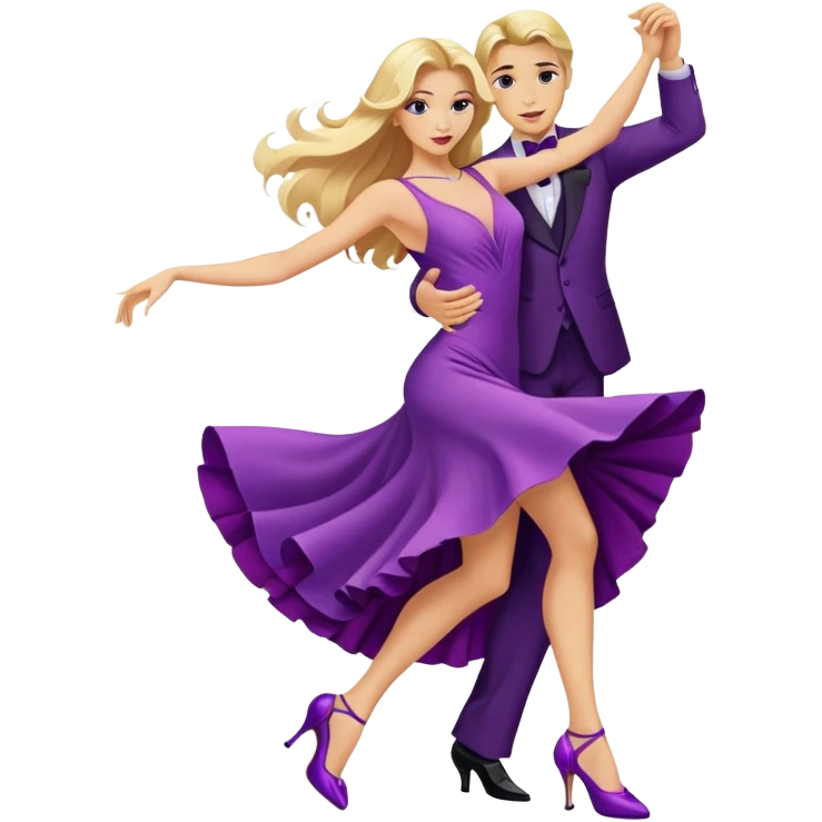 long blonde hair, dancing a tango in a purple dress and purple heels  emoji