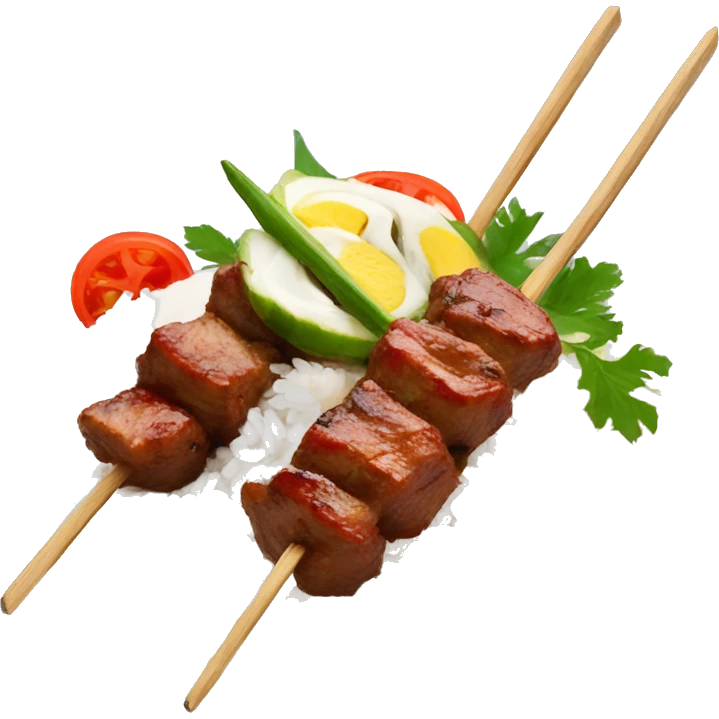 filipino meat skewer dish with white rice emoji