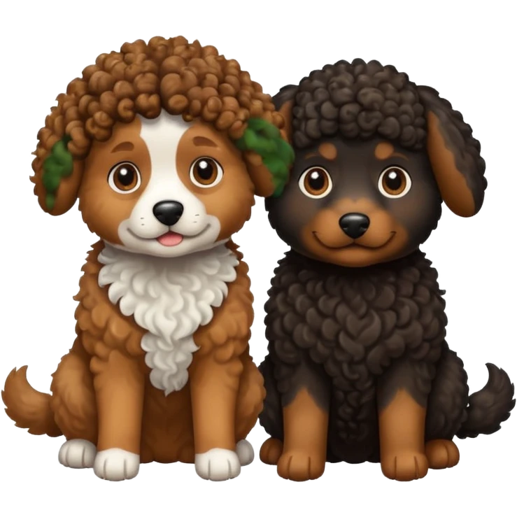 two dogs with curly hair, one black and one brown emoji
