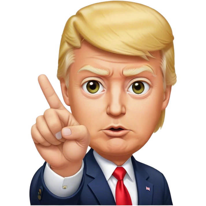 Super realistic Donald Trump pointing finger up, realistic eyes emoji