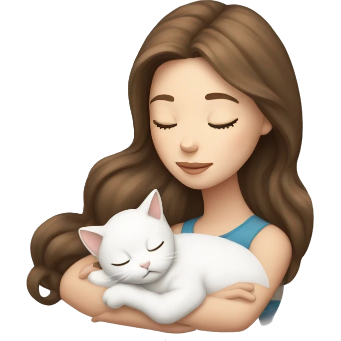 White girl brown hair sleeping with white kitty emoji