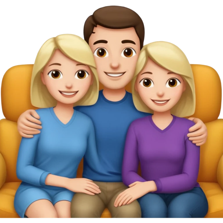 Women cuddling man on couch emoji