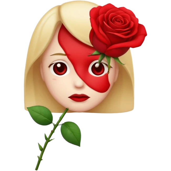 una faccina emoji triste che porge una rosa di fronte emoji
