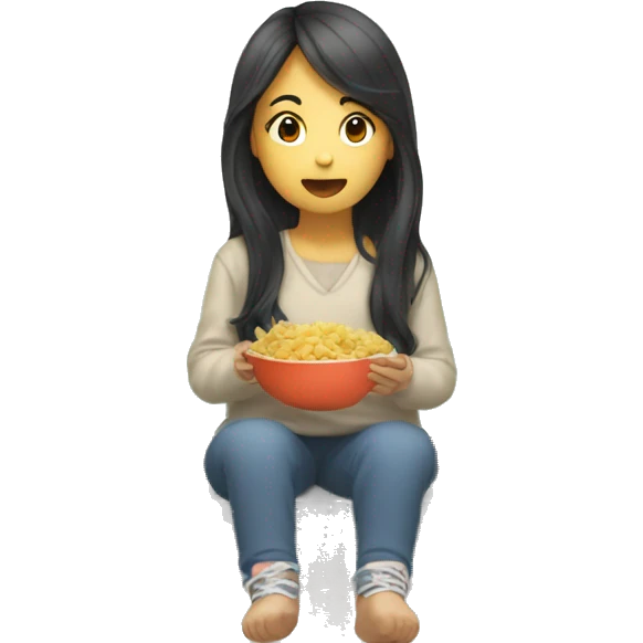 asian girl long hair sitting by window eating  emoji