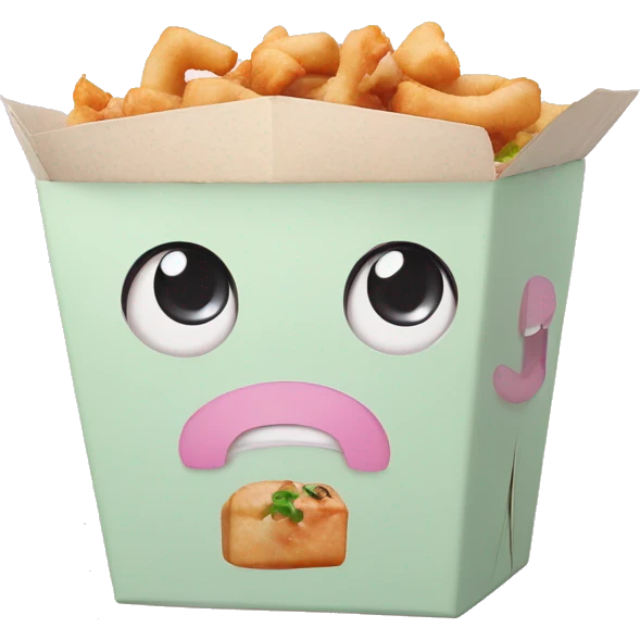 Pastel colors Chinese food takeout box with kawaii eyes  emoji