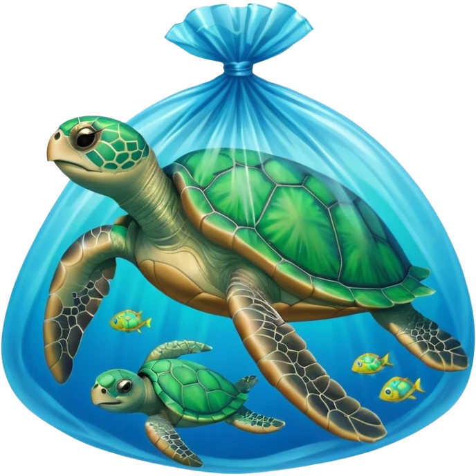 Sea turtle with a plastic bag emoji