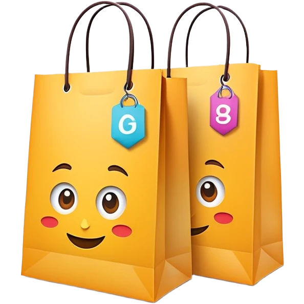 shopping bags with BOGO label, Buy One Get One Free promotion emoji