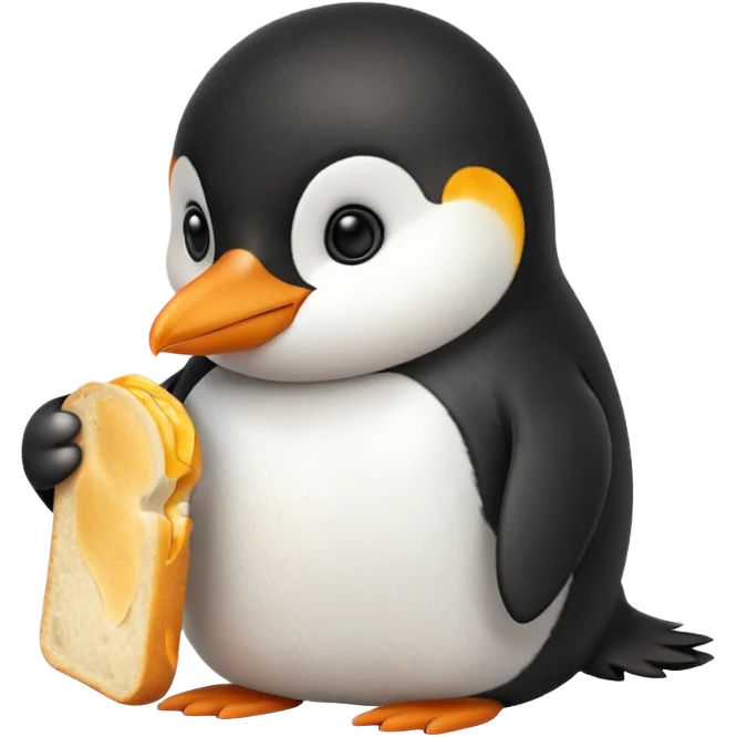 Penguin eating bread emoji