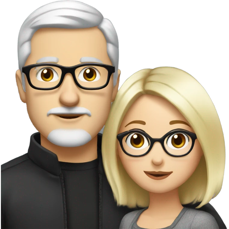 White man - short grey hair - no facial hair - kisses blonde girl who is wearing black glasses  emoji