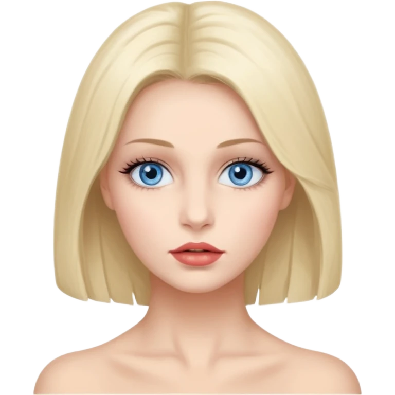 Bonnie Blue Porträt einer jungen Frau mit ovalem Gesicht, großen hellblauen Augen, langen Wimpern und geschwungenen Augenbrauen. Gerade, feine Nase und volle Lippen mit sichtbarem Lächeln. Glatte, leicht gebräunte Haut mit natürlichem Glow. Schulterlanges, blondes Haar mit Locken und Mittelscheitel emoji