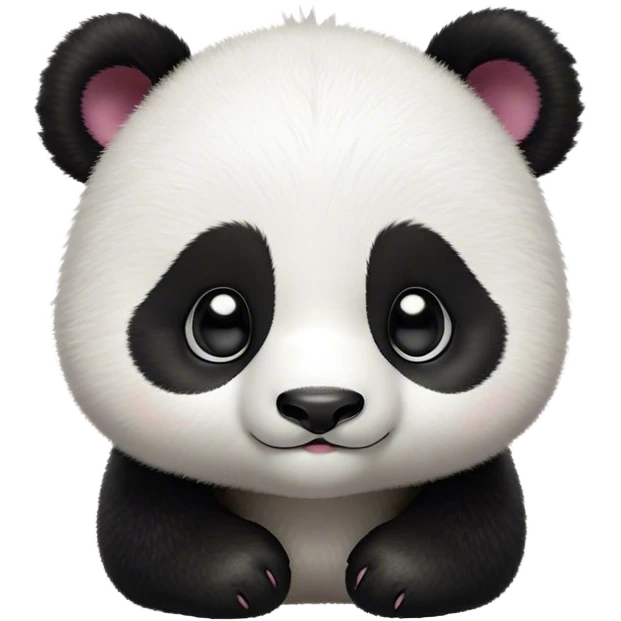 Cinematic Cute Baby Panda Portrait Emoji, Head tilted playfully and inquisitively, featuring an irresistibly fluffy, black and white Fur with an extra dose of cuddliness, round, sparkling eyes filled with boundless curiosity, Simplified yet adorably endearing features, highly detailed, glowing with a warm, friendly glow, high shine, affectionate and playful, stylized with a touch of playful charm, bright and heartwarming, soft glowing outline, capturing the essence of a mischievous yet loving baby panda, so playful it feels like it could tumble out of the screen into your arms! emoji