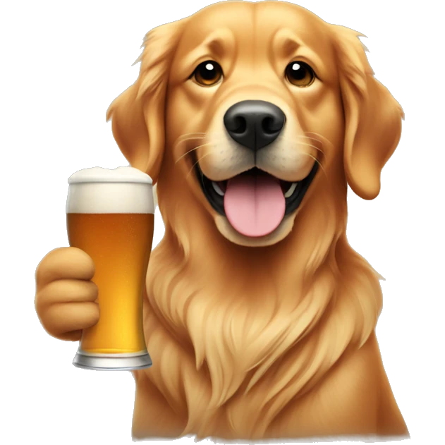 Red golden retriever holding a beer emoji