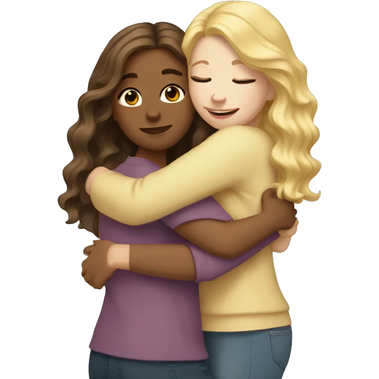 wavy brown hair girl hugging blonde hair girl emoji