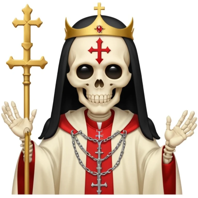 Skeleton metal singer in satanic pope robe with black hair emoji