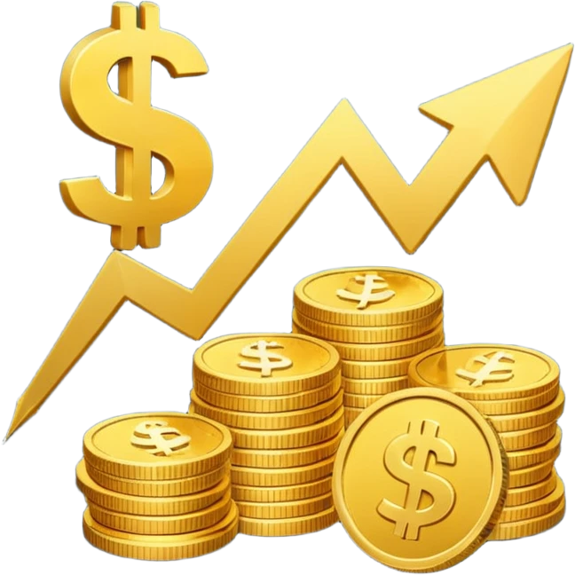 emoji representing economy with dollar sign coins and graph arrow emoji