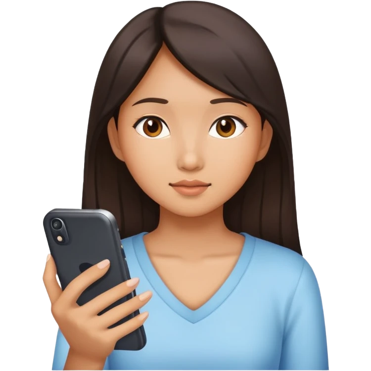  An Asian girl looking at a phone emoji