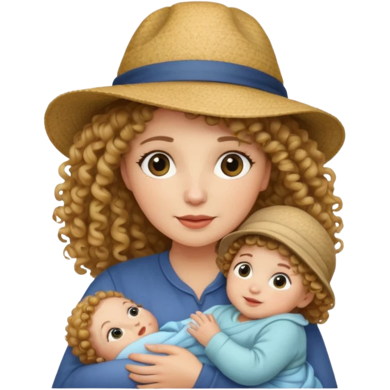 curly Mother with Hats with her baby emoji