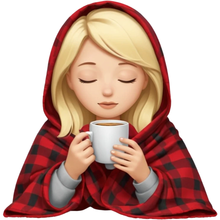 Blonde girl inside a blanket sipping coffee eyes closed emoji