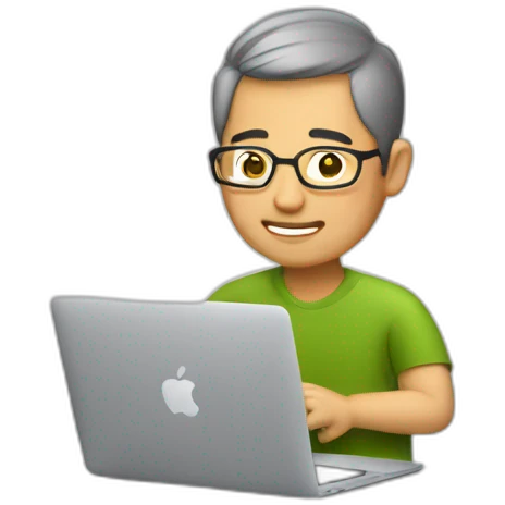Aged 45 Asian Guy coding on the macbook emoji