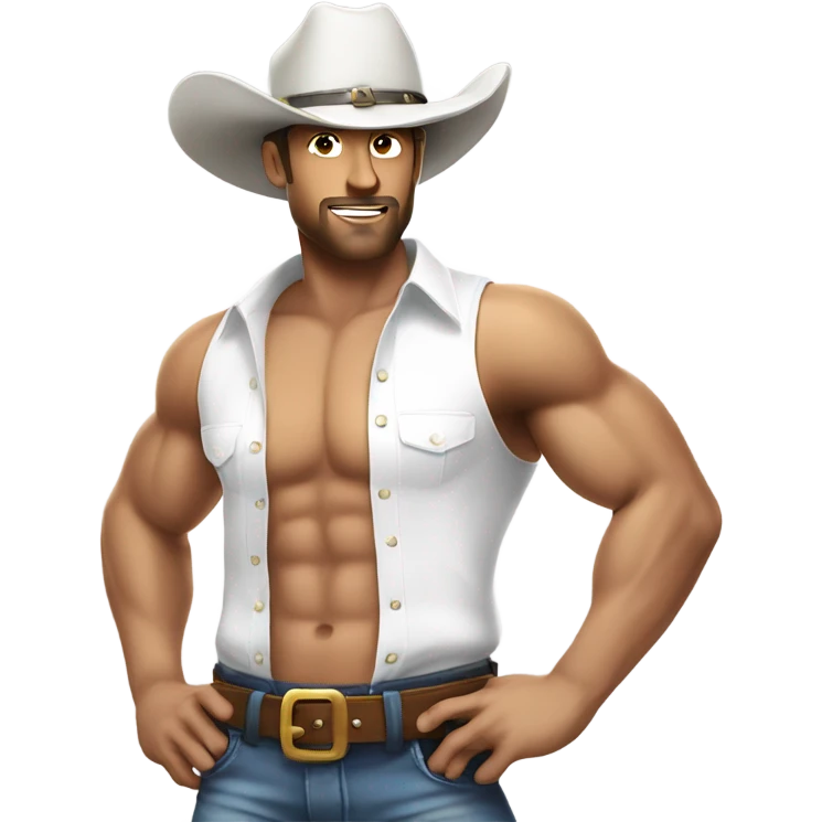 handsome man in white shirt topless and muscly with a cowboy hat on emoji