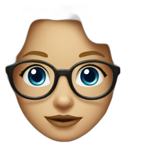 Blond girl with wavy hair, glasses, blue eyes, apple computer and arms tattoed emoji
