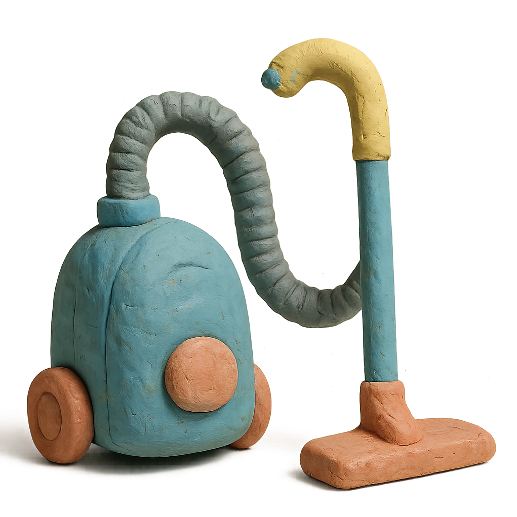 close-up of a vacuum cleaner in claymation style with pastel colors, visible fingerprints, detailed texture emoji