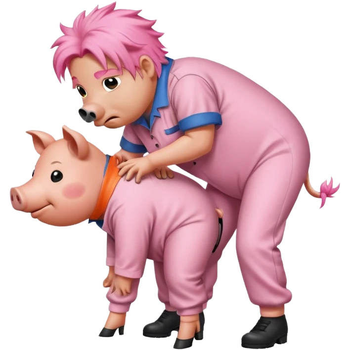 A pig bent over in a prison jumpsuit getting humped by a larger hog emoji