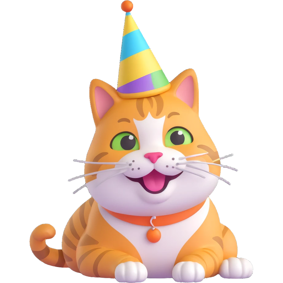 happy cat with a party hat emoji
