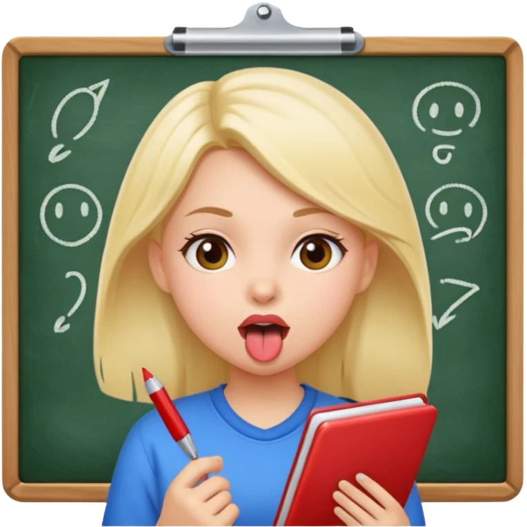 girl taking notes in board, tongue out emoji