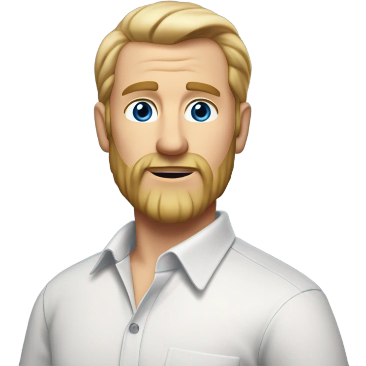 middle aged english man, short slicked back hair blonde, blonde medium length size full beard, in a smart unbuttoned shirt. emoji