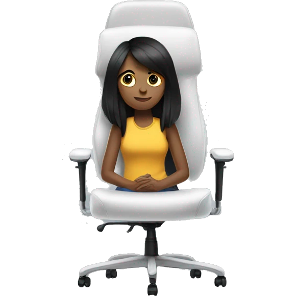 white (black hair) girl on a big gaming chair thinking  emoji